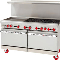 American Range - 60" Restaurant Range 24" Griddles and 6 Burners With 26.5" 2 Standard Ovens, Stainless Steel - AR-24G-6B