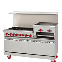 American Range - 60" Restaurant Range 24" Raised Griddles, 6 Burners With 26.2" 2 Standard Ovens, Stainless Steel - AR-6B-24RG
