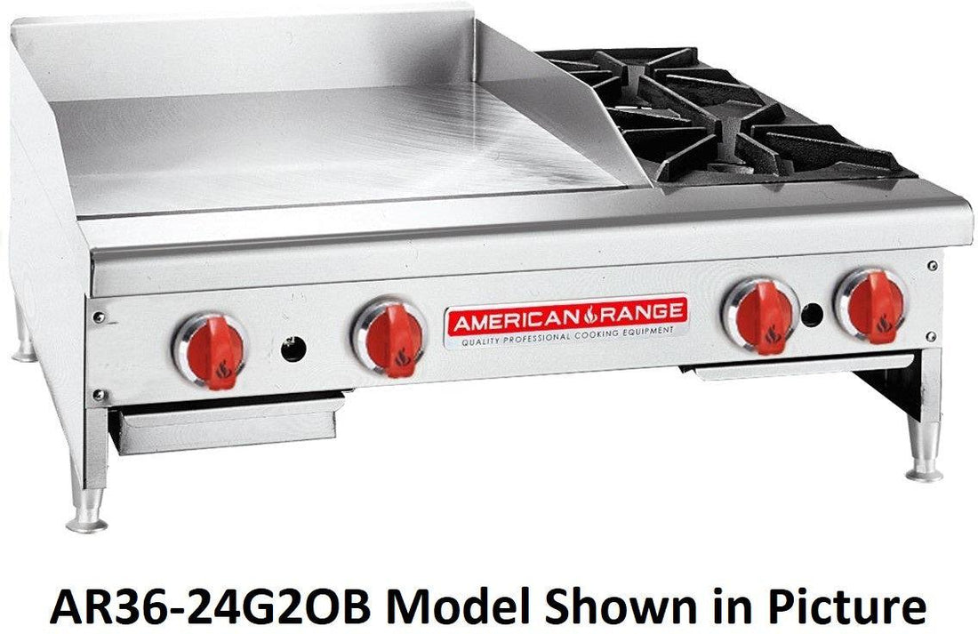 American Range - 48" Stainless Steel Countertop Raised Griddles With 4 Open Burners - AR48-36G2OB