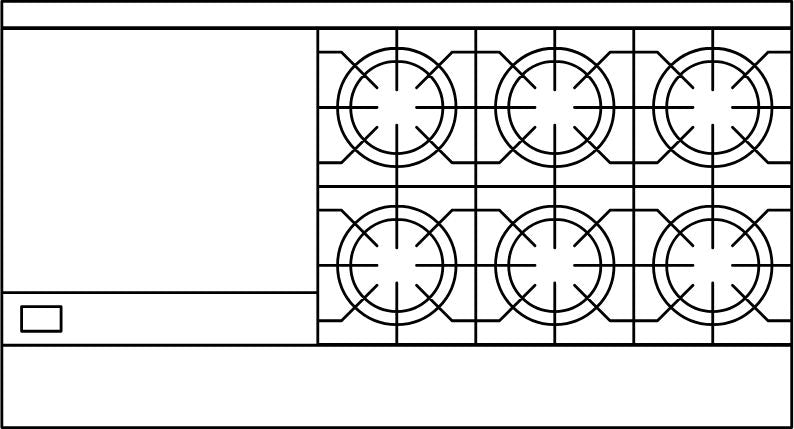 American Range - 60" Stainless Steel Green Flame Range 24" Griddles and 6 Burners With Covection, Space Saver - ARGF-24G-6B-CL-126R