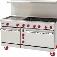American Range - 60" Stainless Steel Green Flame Range with 24" Griddle on Left, 247,000 BTU - ARGF‐24G‐6B‐CL