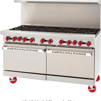 American Range - 60" Stainless Steel Restaurant Range 10 Burners With 26.5" 1 Convection Oven and 1 Standard Oven - AR-10-CL-126R