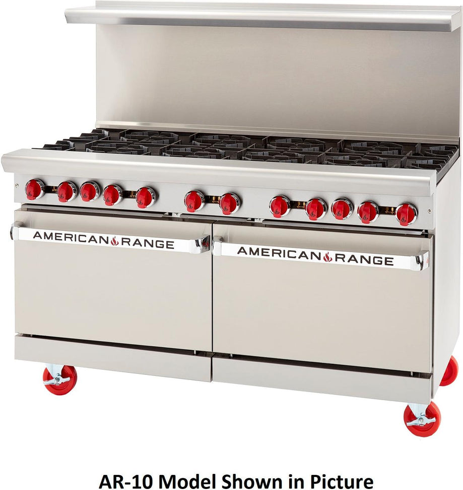 American Range - 60" Stainless Steel Restaurant Range 10 Burners With 26.5" 1 Convection Oven and 1 Storage Base - AR-10-CL-SBR
