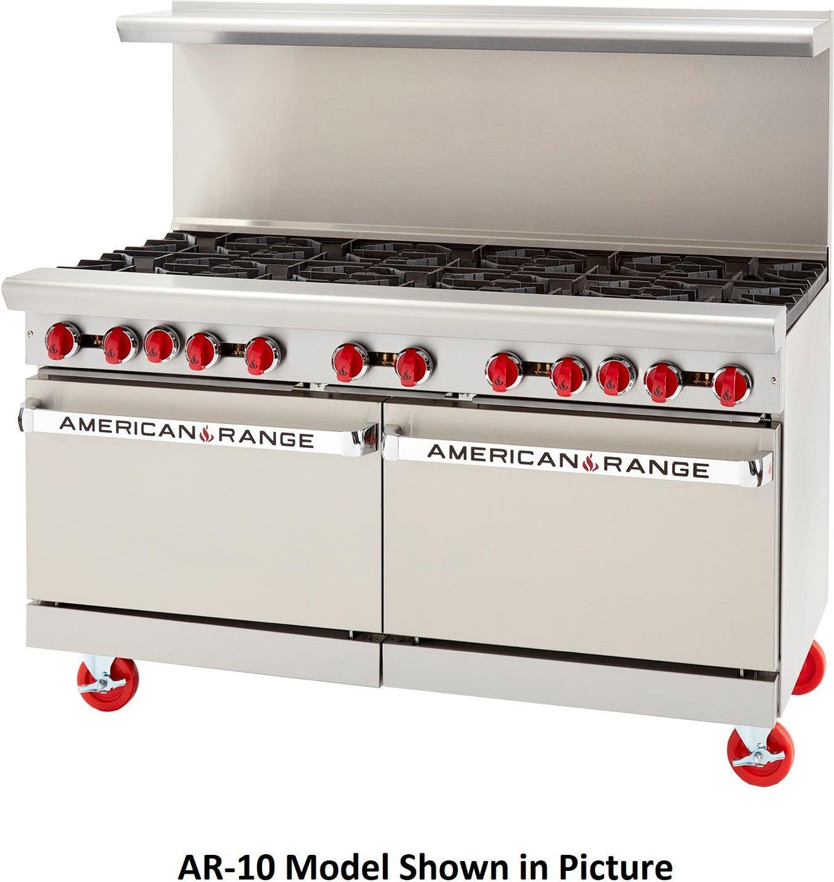 American Range - 60" Stainless Steel Restaurant Range 10 Burners With 26.5" and 2 Storage Base - AR-10-DSB