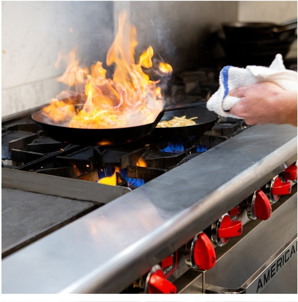 American Range - 60" Stainless Steel Restaurant Range 12" Griddles and 8 Burners With 26.5" 1 Convection Oven and 1 Storage Base - AR-12G-8B-CL-SBR