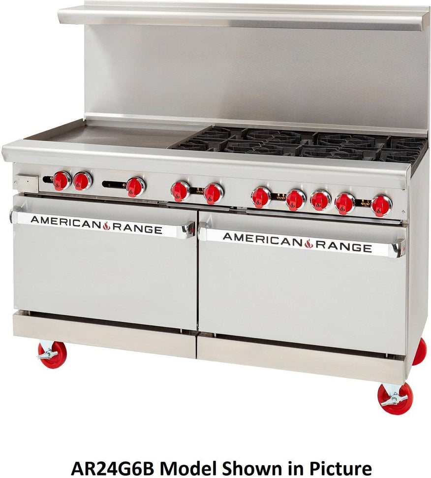 American Range - 60" Stainless Steel Restaurant Range 12" Griddles and 8 Burners With 26.5" 2 Storage Base - AR-12G-8B-DSB