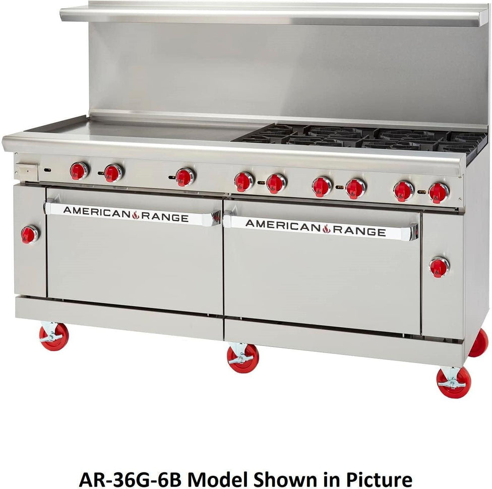 American Range - 60" Stainless Steel Restaurant Range 36" Griddles and 4 Burners With 26.5" 1 Convection Oven 1 Standard Oven - AR-36G-4B-CL-126R