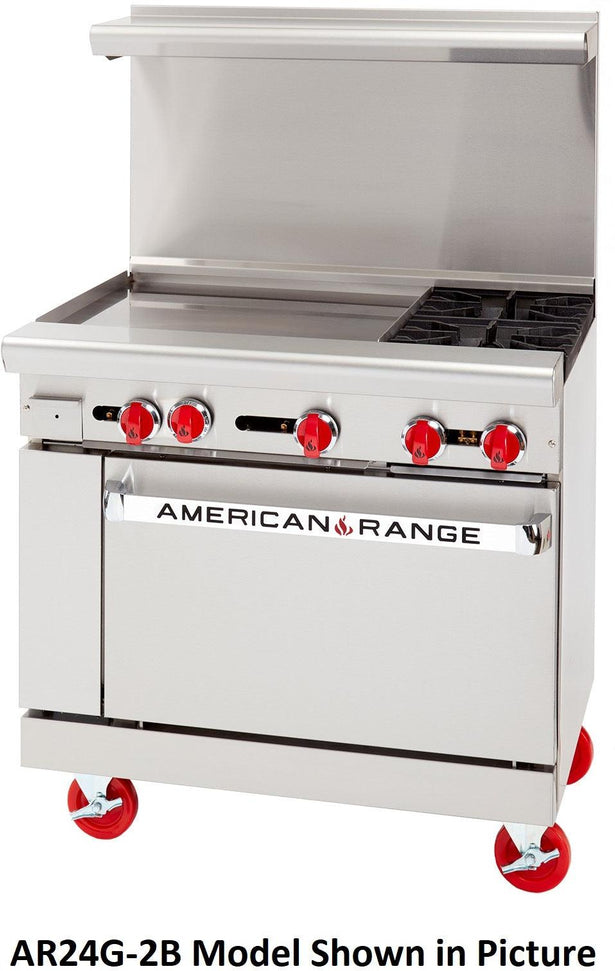 American Range - 60" Stainless Steel Restaurant Range 48" Griddles and 2 Burners With 26.5" 2 Convection Oven and 1 Standard Oven - AR-48G-2B-CL-126R