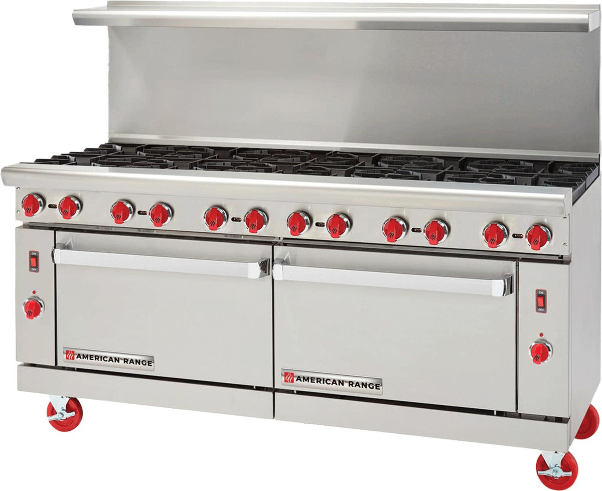 American Range - 72" Stainless Steel Green Flame Range 12 Burners With 2 Standard Ovens - ARGF-12