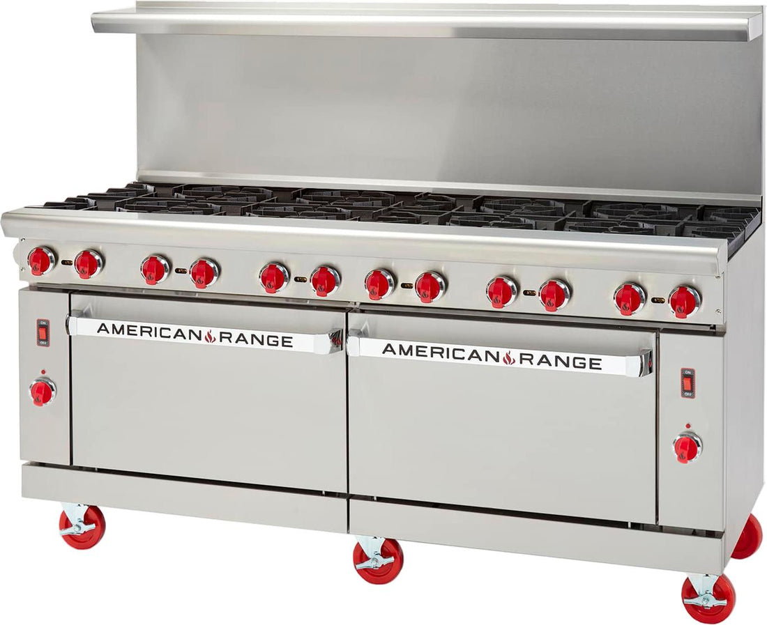 American Range - 72" Stainless Steel Green Flame Range 12 Burners With 2 Standard Ovens - ARGF-12