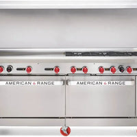 American Range - 72" Stainless Steel Green Flame Range 24" Griddles and 8 Burners With 1 Standard and 1 Convection Oven - ARGF-24G-8B-CL-126R