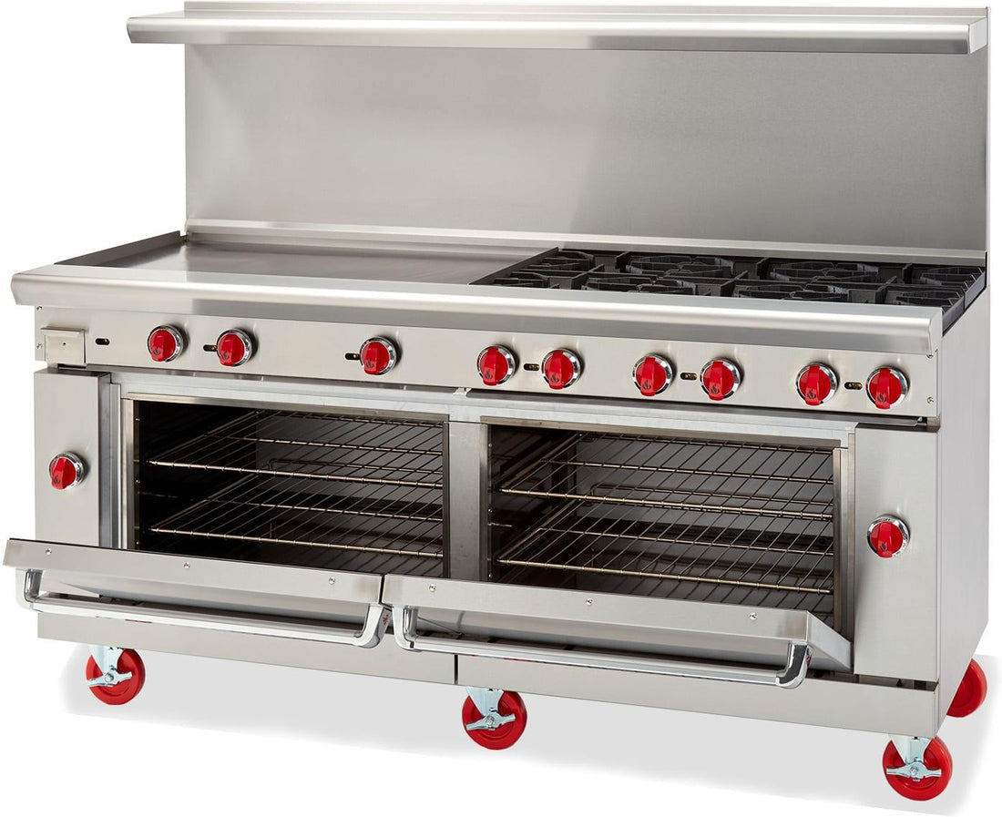 American Range - 72" Stainless Steel Green Flame Range 36" Griddles and 6 Burners With 2 Standard Ovens - ARGF-36G-6B
