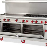 American Range - 72" Stainless Steel Green Flame Range 36" Griddles and 6 Burners With 2 Standard Ovens - ARGF-36G-6B