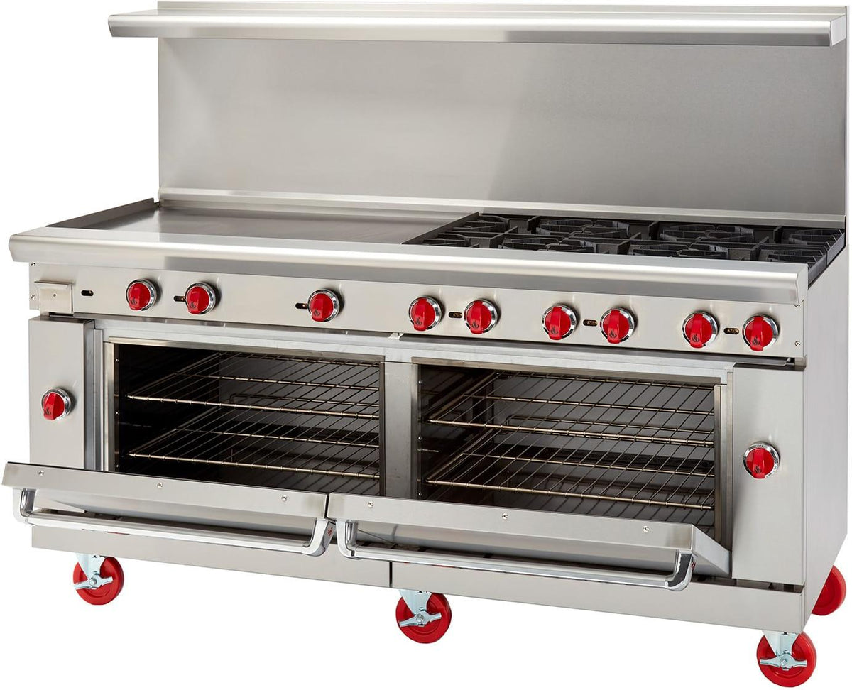 American Range - 72" Stainless Steel Restaurant Range 12 Burners With 26.5" 1 Standard Oven and 1 Storage Base - AR-12-126L-SBR