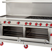 American Range - 72" Stainless Steel Restaurant Range 12 Burners With 26.5" 1 Standard Oven and 1 Storage Base - AR-12-126L-SBR