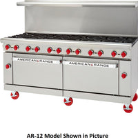American Range - 72" Stainless Steel Restaurant Range 12 Burners With 26.5" 1 Standard Oven and 1 Storage Base - AR-12-126L-SBR