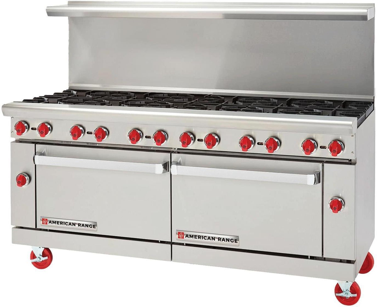 American Range - 72" Stainless Steel Restaurant Range 12 Burners With 26.5" 1 Standard Oven and 1 Storage Base - AR-12-126L-SBR