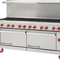 American Range - 72" Stainless Steel Restaurant Range 12 Burners With 26.5" 1 Standard Oven and 1 Storage Base - AR-12-126L-SBR