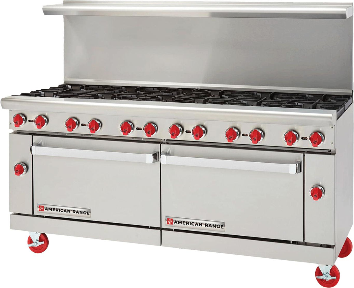 American Range - 72" Stainless Steel Restaurant Range 12 Burners With 26.5" 2 Standard Oven - AR-12