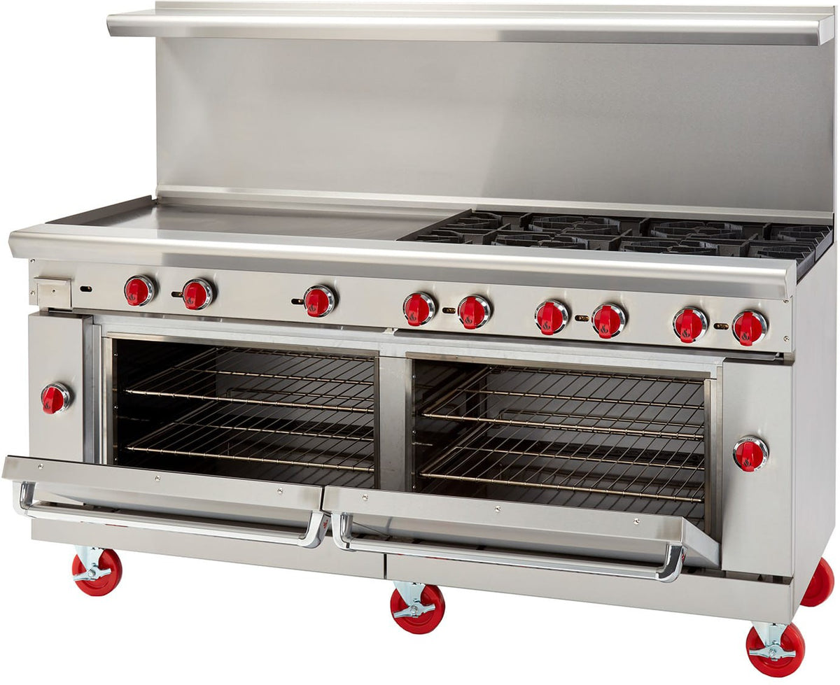 American Range - 72" Stainless Steel Restaurant Range 36" Griddles 6 Burners With 26.5" 2 Standard Oven - AR-36G-6B