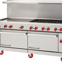 American Range - 72" Stainless Steel Restaurant Range 36" Griddles 6 Burners With 26.5" 2 Standard Oven - AR-36G-6B