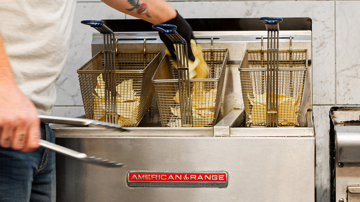 American Range - 7.75" Stainless Steel Restaurant Range Half and Full Size Fryers - AF-50/25 - SPECIAL ORDER ITEM