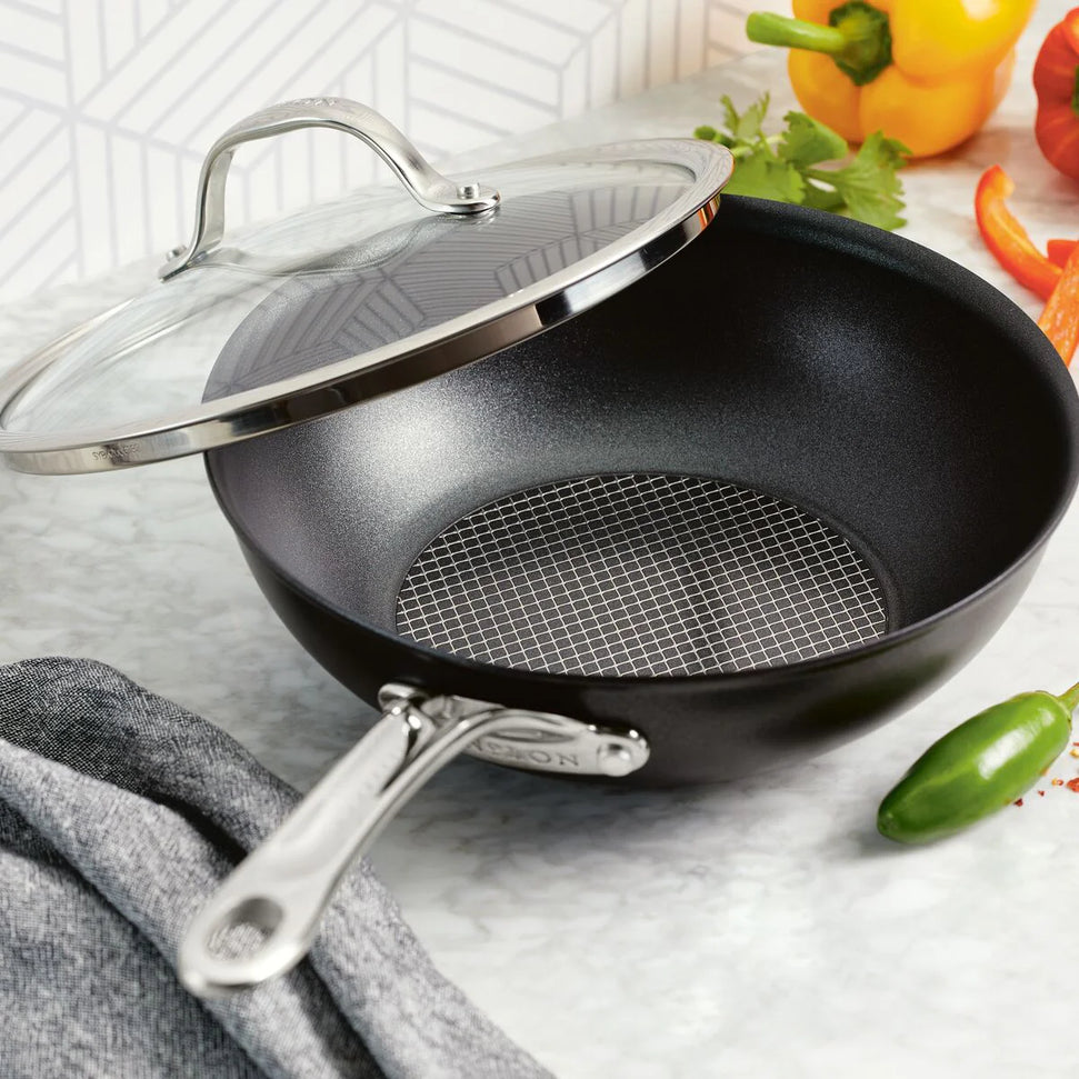 Anolon - 10" Black Hybrid Nonstick Wok With Lid - 14344