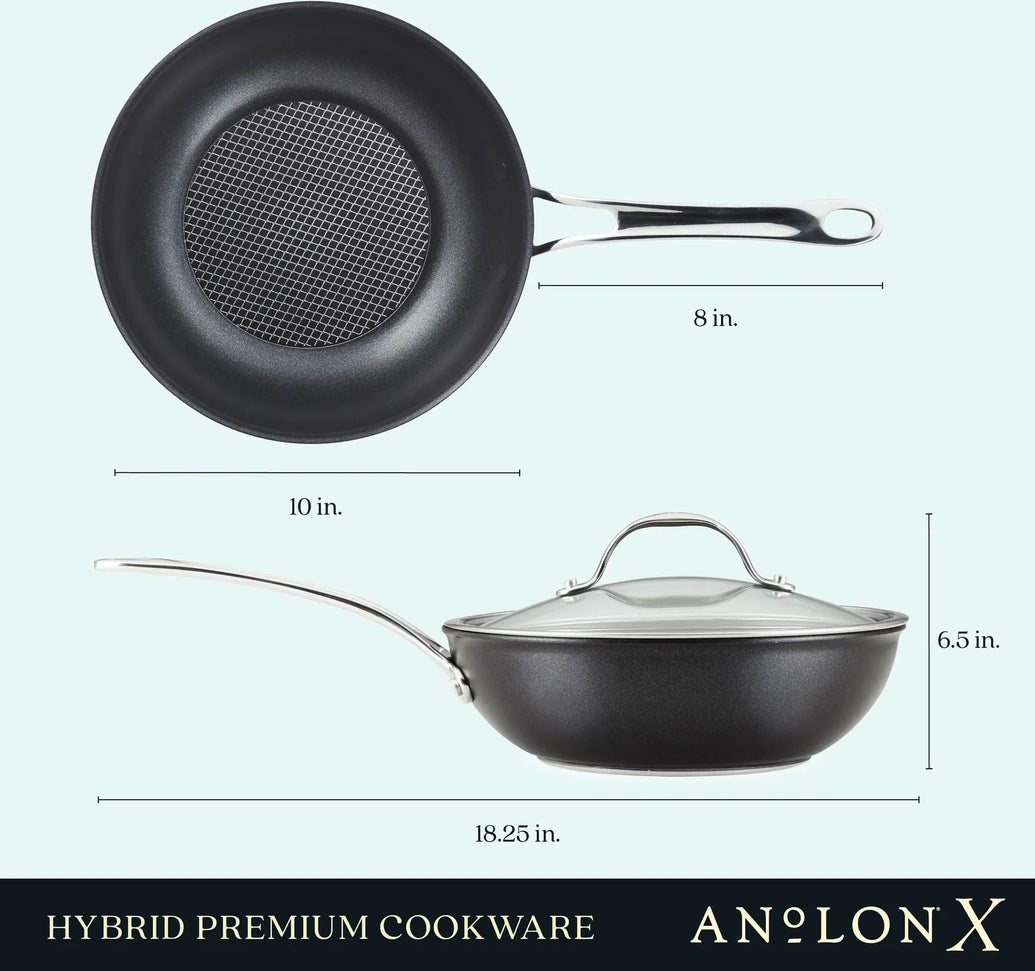 Anolon - 10" Black Hybrid Nonstick Wok With Lid - 14344