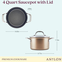 Anolon - 4 QT, 3.8 L Ascend Hard Anodized Nonstick Saucepot with Lid - 85106