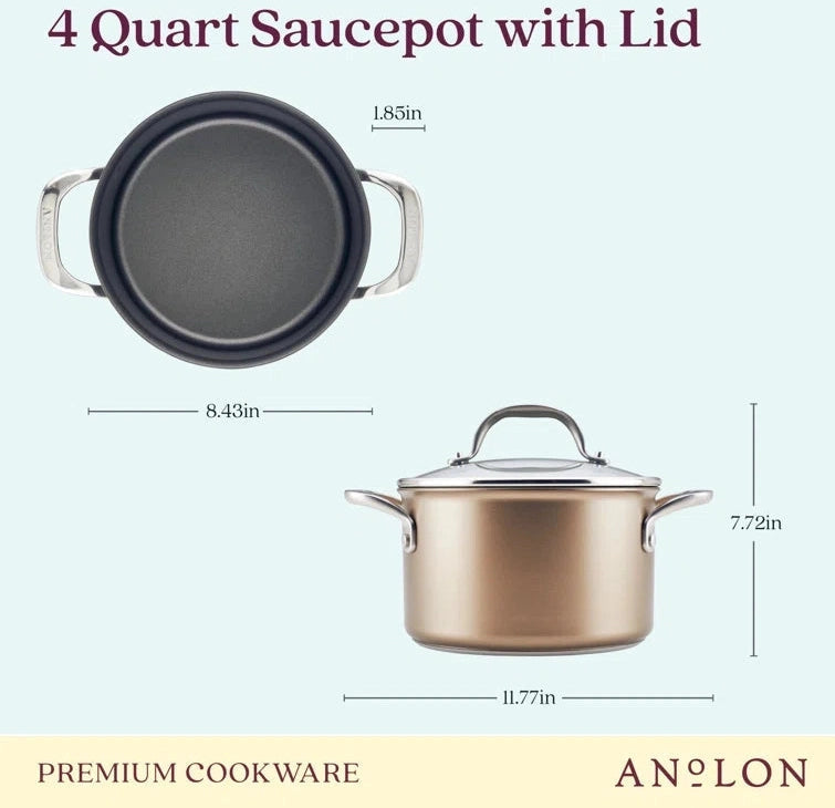 Anolon - 4 QT, 3.8 L Ascend Hard Anodized Nonstick Saucepot with Lid - 85106 - DISCONTINUED