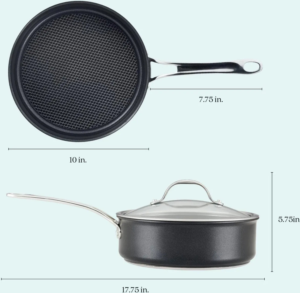 Anolon - X SearTech 3.5-Qt Super Dark Gray Aluminum Nonstick Saute Pan with Lid - 14385