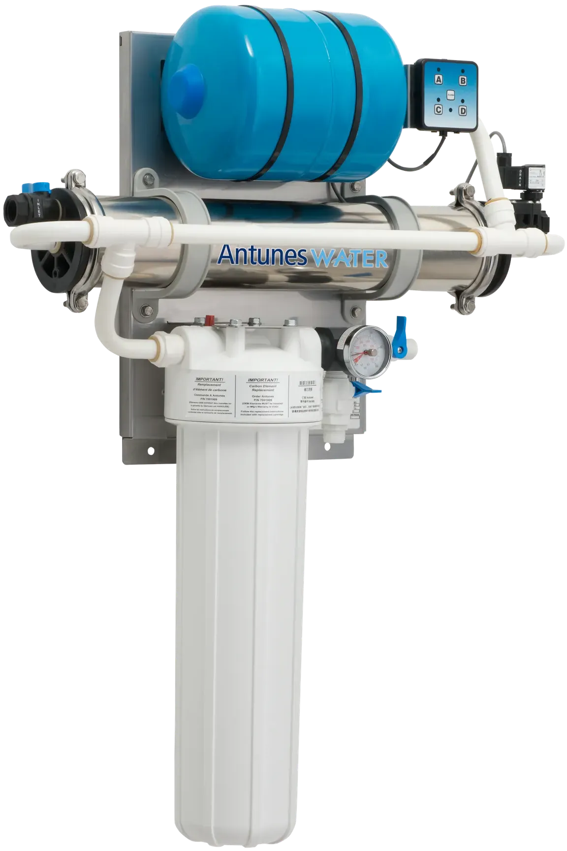 Antunes - Vizion Horizontal Water Filtration System with One Extended Life Carbon Cartridge - VZN-521HE