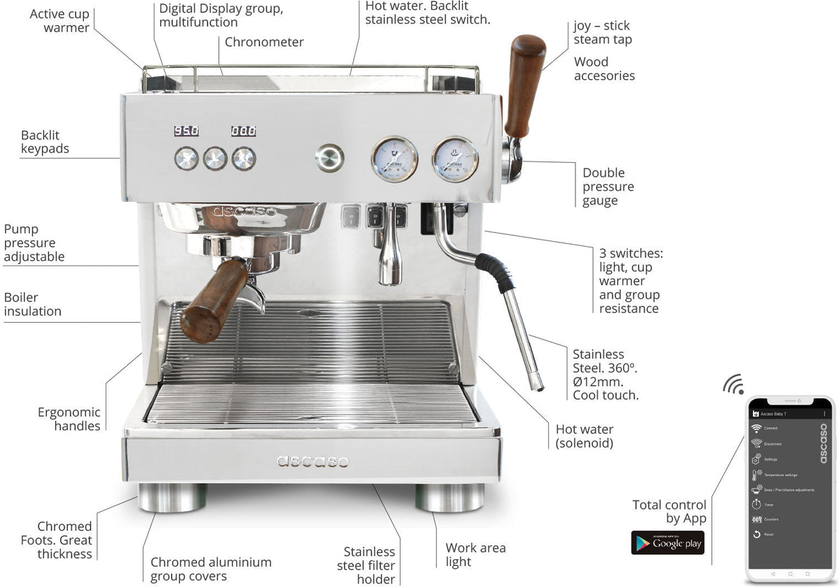 Ascaso - Baby T Plus Espresso Machine 120V Textured White - BT207U