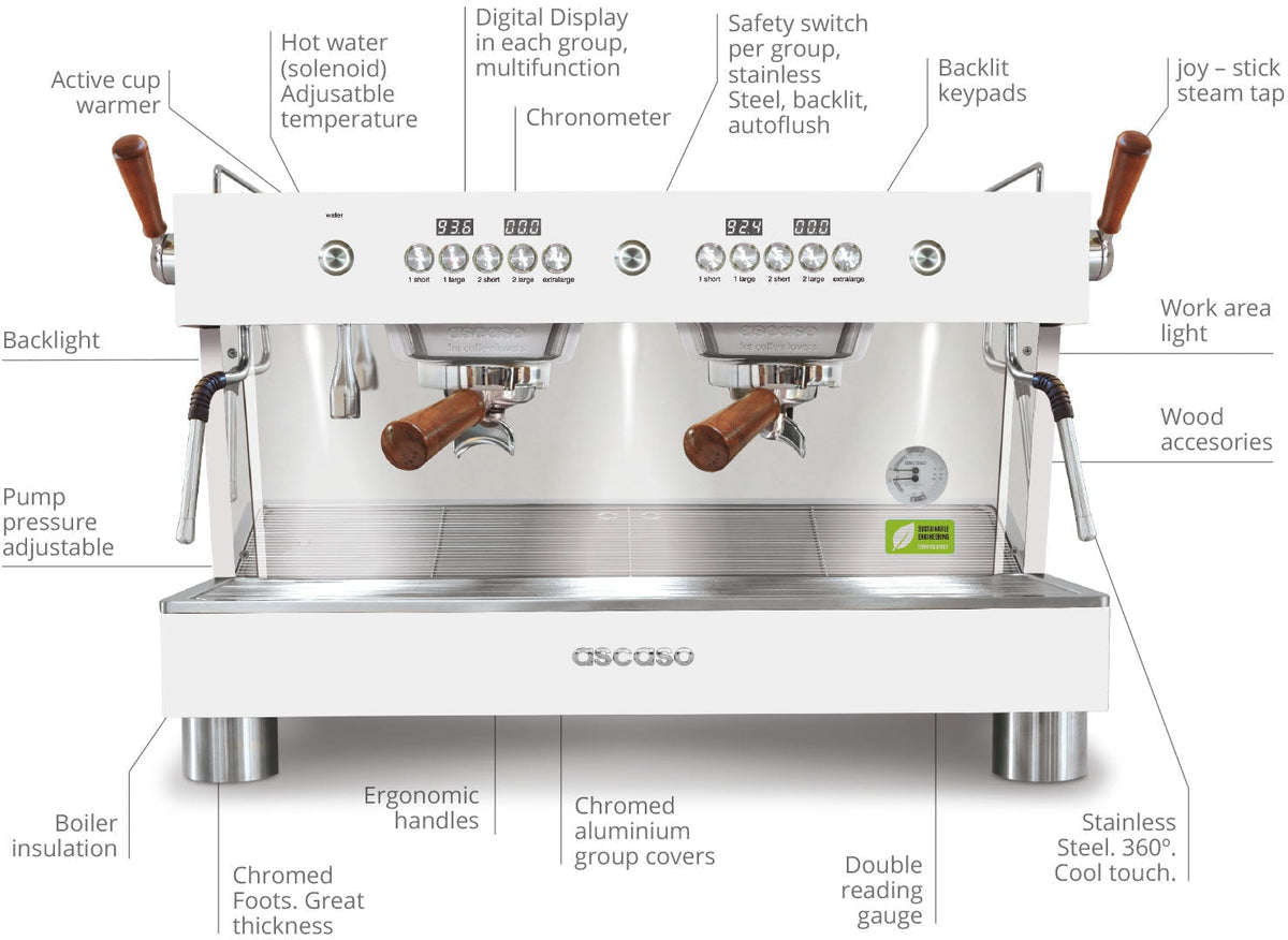 Ascaso - Barista T Plus 3 Group Espresso Machine White/Wood - BT.21U - Special Order Item, ETA 3-4 Weeks