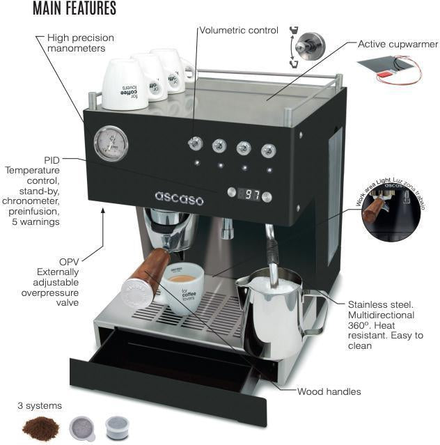 Ascaso - Steel Uno Versatile PID Espresso Machine Black/Wood - UNO110
