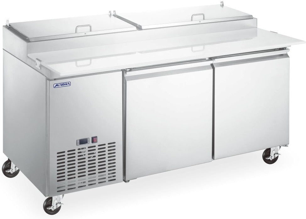 Aurora - 67" 15.6 Cu. Ft. Stainless Steel Refrigerated Pizza Prep Table with Double Door - 59043 - DISCONTINUED