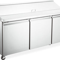 Aurora - 70" 19.5 Cu.Ft. Stainless Steel Refrigerated Salad/Sandwich Prep Table With Triple Door - 59048