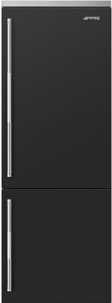 Smeg - 27" Bottom Mount Black Matte Right Hinge Fridge with Pro Handles - BM27URMB