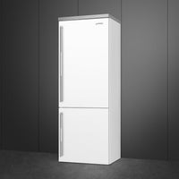 Smeg - 27" Bottom Mount White Matte Right Hinge Fridge with Pro Handles - BM27URMW