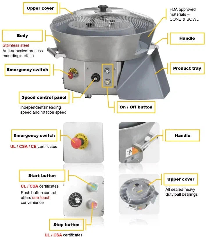 Bakemax - 1-13 Oz Electric Automatic Countertop Dough Ball Rounder - BMDBR02