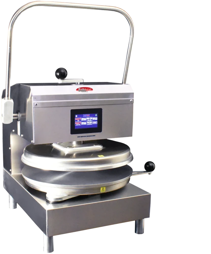 Bakemax - 120V Commercial Countertop Stainless Steel Manual Single Heat Dough Press - BMDXMSS-120