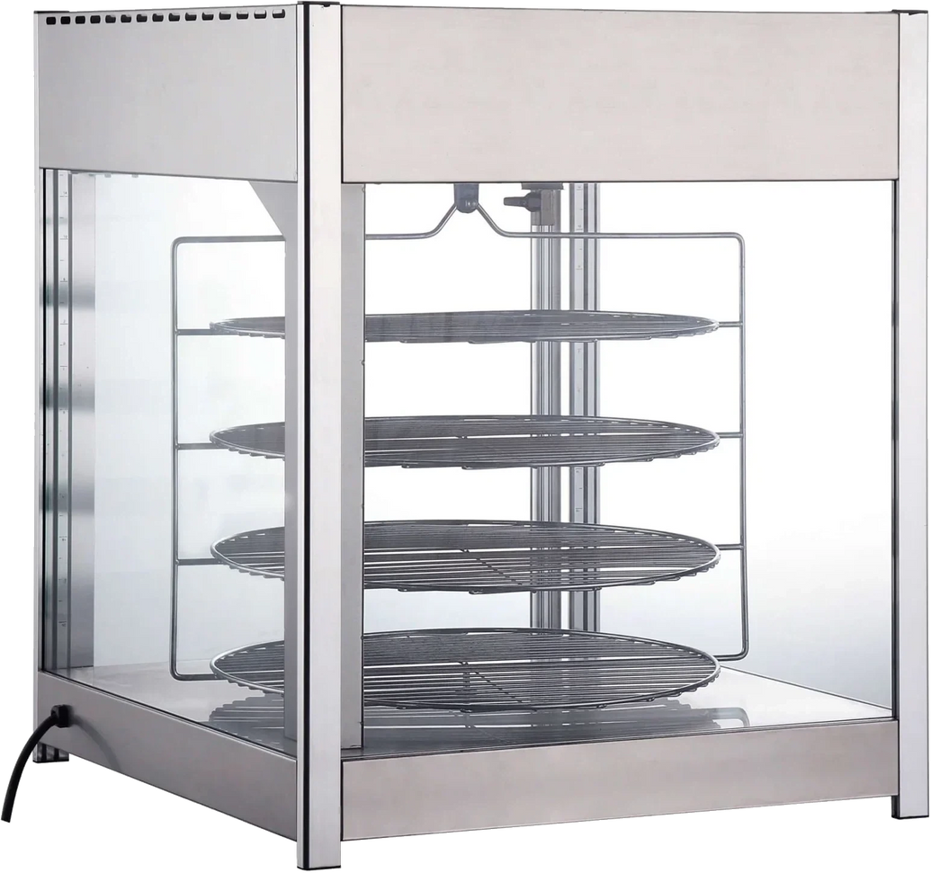Bakemax - 18" Stainless Steel Four Tier Countertop Electric Rotating Pizza Warmer Display Case - BMPW418 - DISCONTINUED
