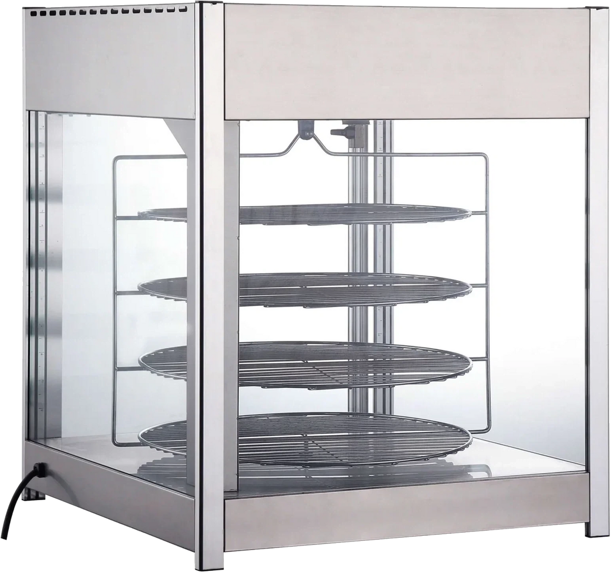 Bakemax - 18" Stainless Steel Four Tier Countertop Electric Rotating Pizza Warmer Display Case - BMPW418 - DISCONTINUED