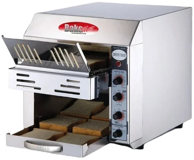 Bakemax - 220V Stainless Steel Commercial Countertop Electric 2-Slice Wide Conveyor Toaster - BMCT300