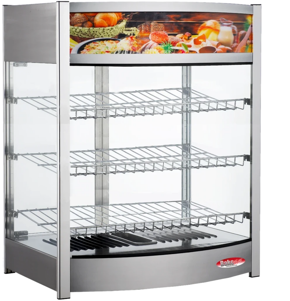 Bakemax - 25", 120V Wide Countertop Full-Service Bowed Face Heated Display Case with LED Lighting - BMCBF25 - DISCONTINUED
