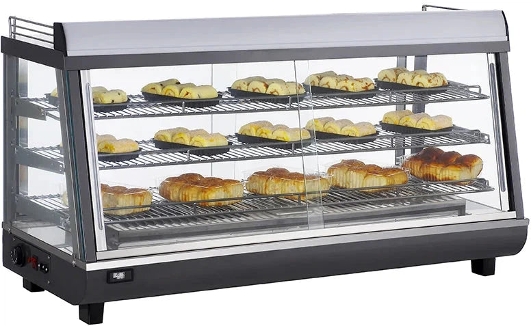 Bakemax - 48" Stainless Steel Wide Countertop Electric Heated Display Case with LED Lighting - BMTSC48