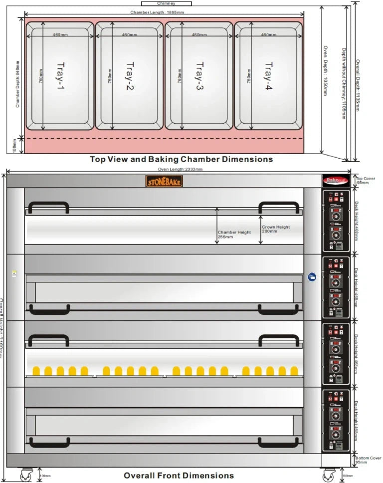 Bakemax - Three Deck Four Pan Wide Floor Model Electric Artisan Stone Deck Oven - BMFD003