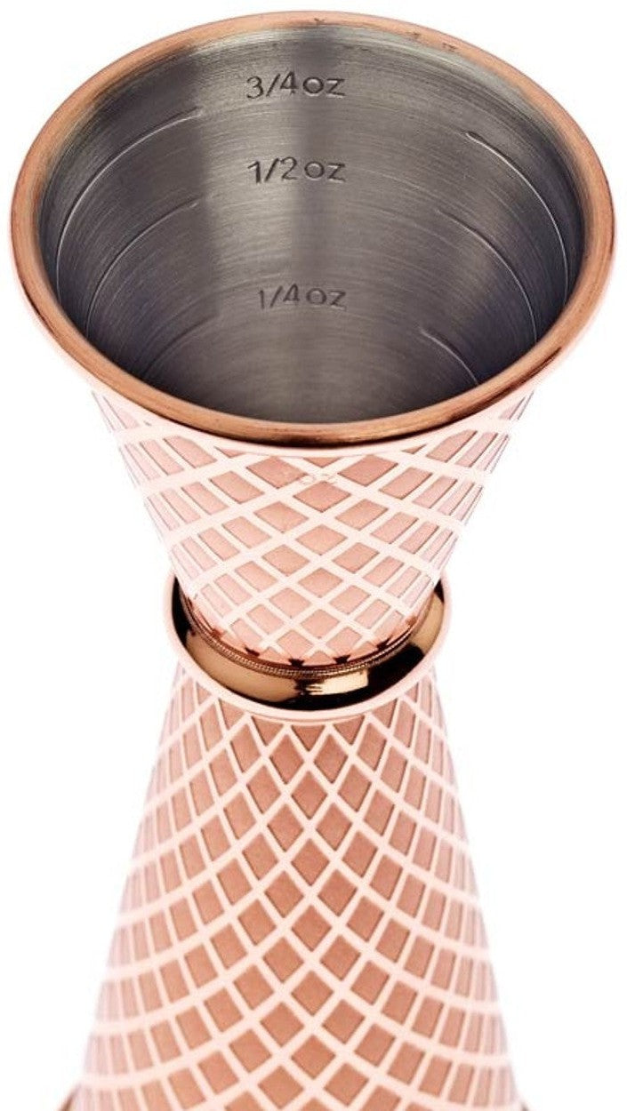 Barfly - 1 x 2 Oz Copper Plated Diamond Lattice Japanese Style Jigger - M37202CP