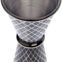 Barfly - 1 x 2 Oz Gun Metal Black Diamond Lattice Japanese Style Jigger - M37202BK