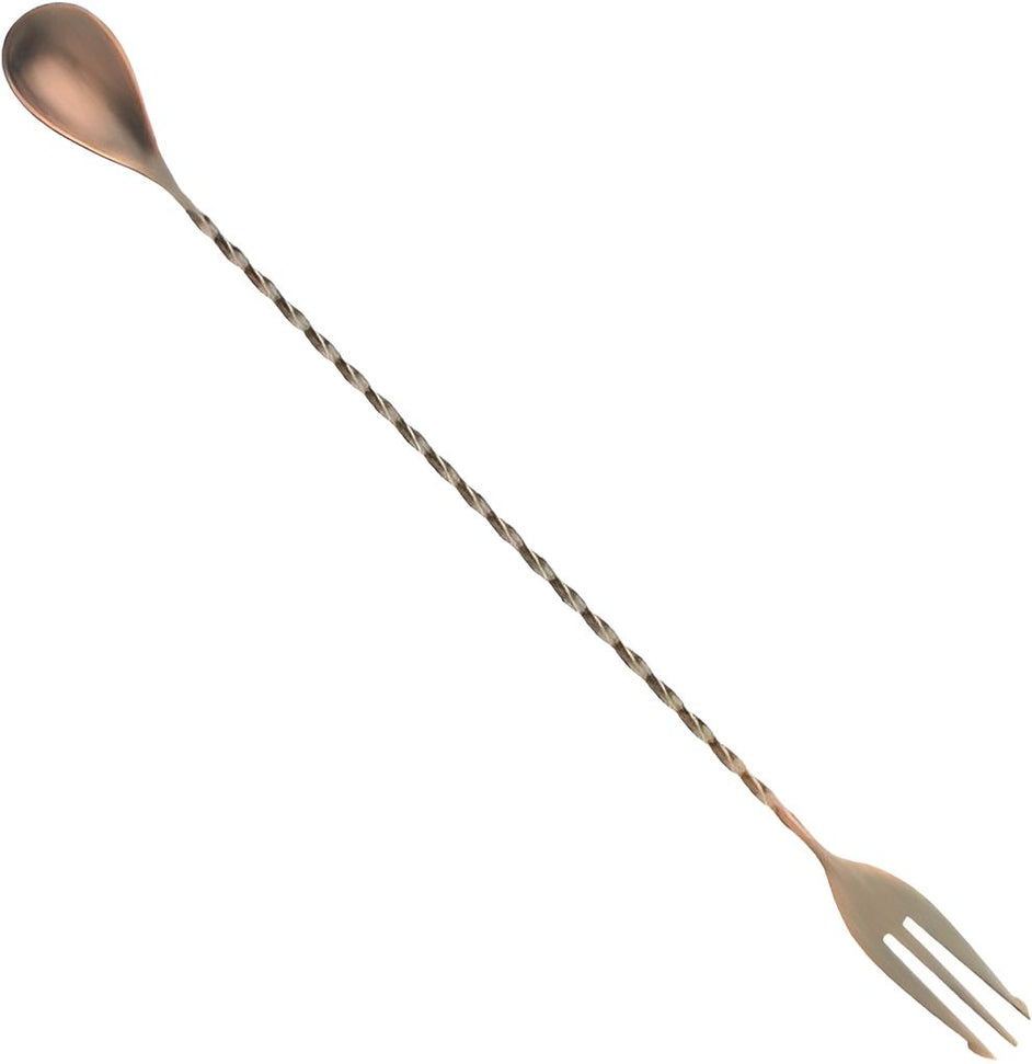 Barfly - 15.75" Antique Copper-Plated Finish Stainless Steel Bar Spoon with Fork End - M37016ACP